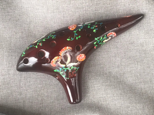 Hand-Decorated Ceramic Ocarina - Mushroom Design