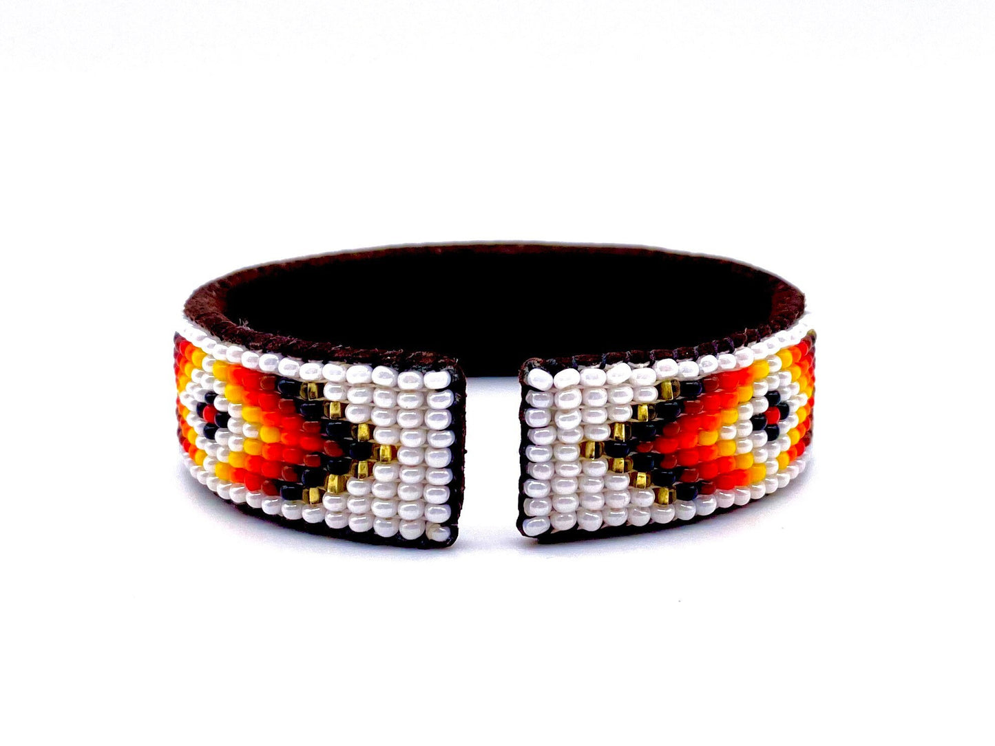 White Beaded Leather Cuff Bracelet: Native Made Jewelry Handcrafted by Indigenous Mayan Artisans