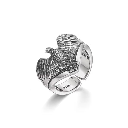 925 Sterling Silver Male Ring Finger Eagle Open Ring for Women Men Fashion Unique Animal Punk Fine Jewelry Circle Gift