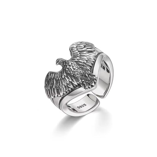 925 Sterling Silver Male Ring Finger Eagle Open Ring for Women Men Fashion Unique Animal Punk Fine Jewelry Circle Gift