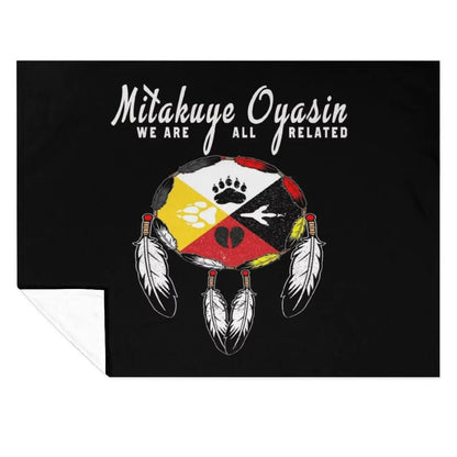 Native American Medicine Wheel - Spirit Animal Paws Mitakuye Oyasin Throw Blanket Designers Heavy Nap Flannel Fabric Blankets