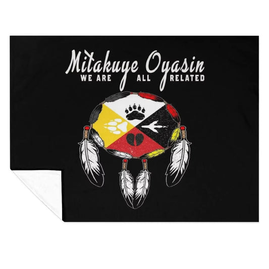 Native American Medicine Wheel - Spirit Animal Paws Mitakuye Oyasin Throw Blanket Designers Heavy Nap Flannel Fabric Blankets