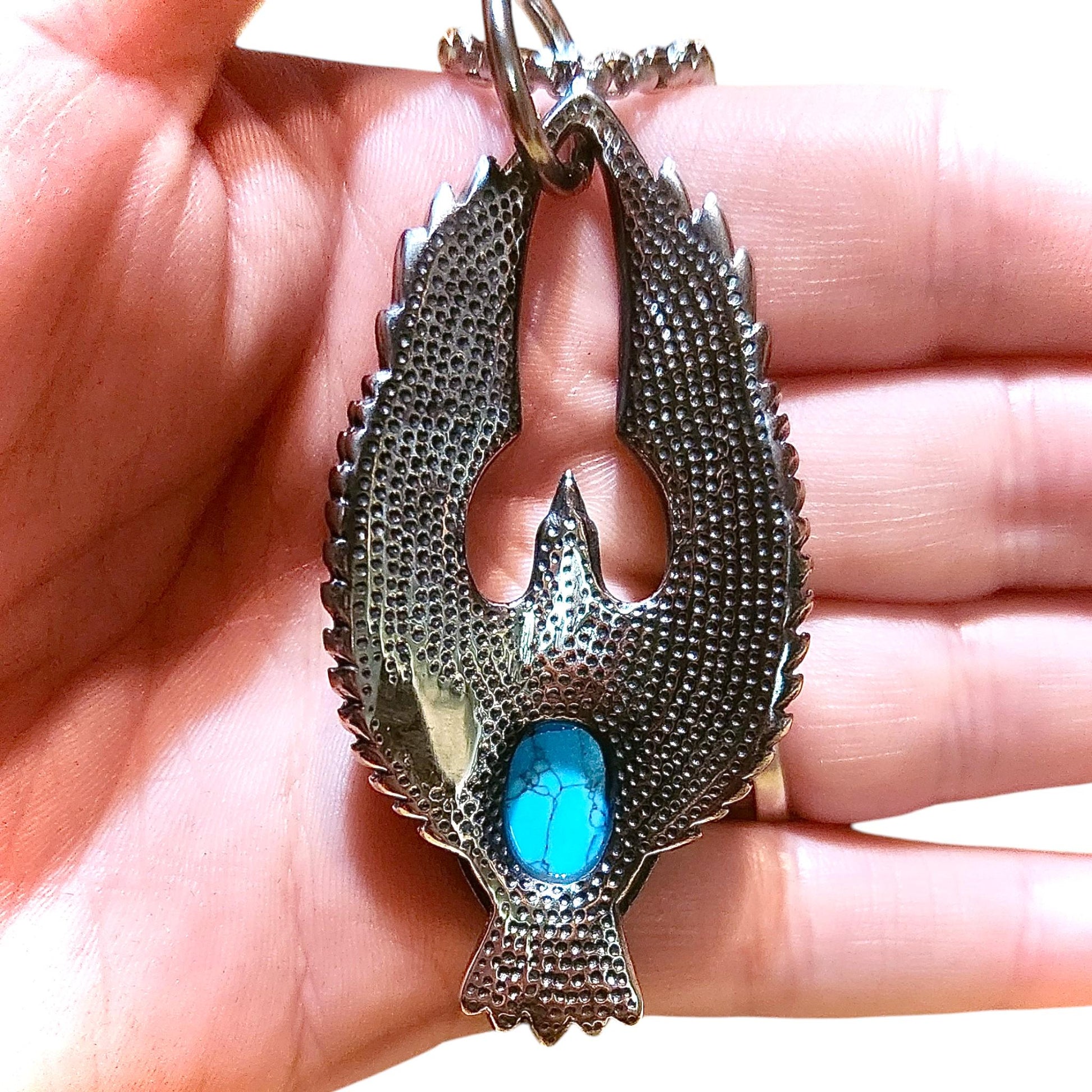 Turquoise Eagle Necklace, Eagle Pendant Necklace, Thunderbird Necklace, Stainless Steel Necklace, Birthday Gift, Turquoise Jewelry
