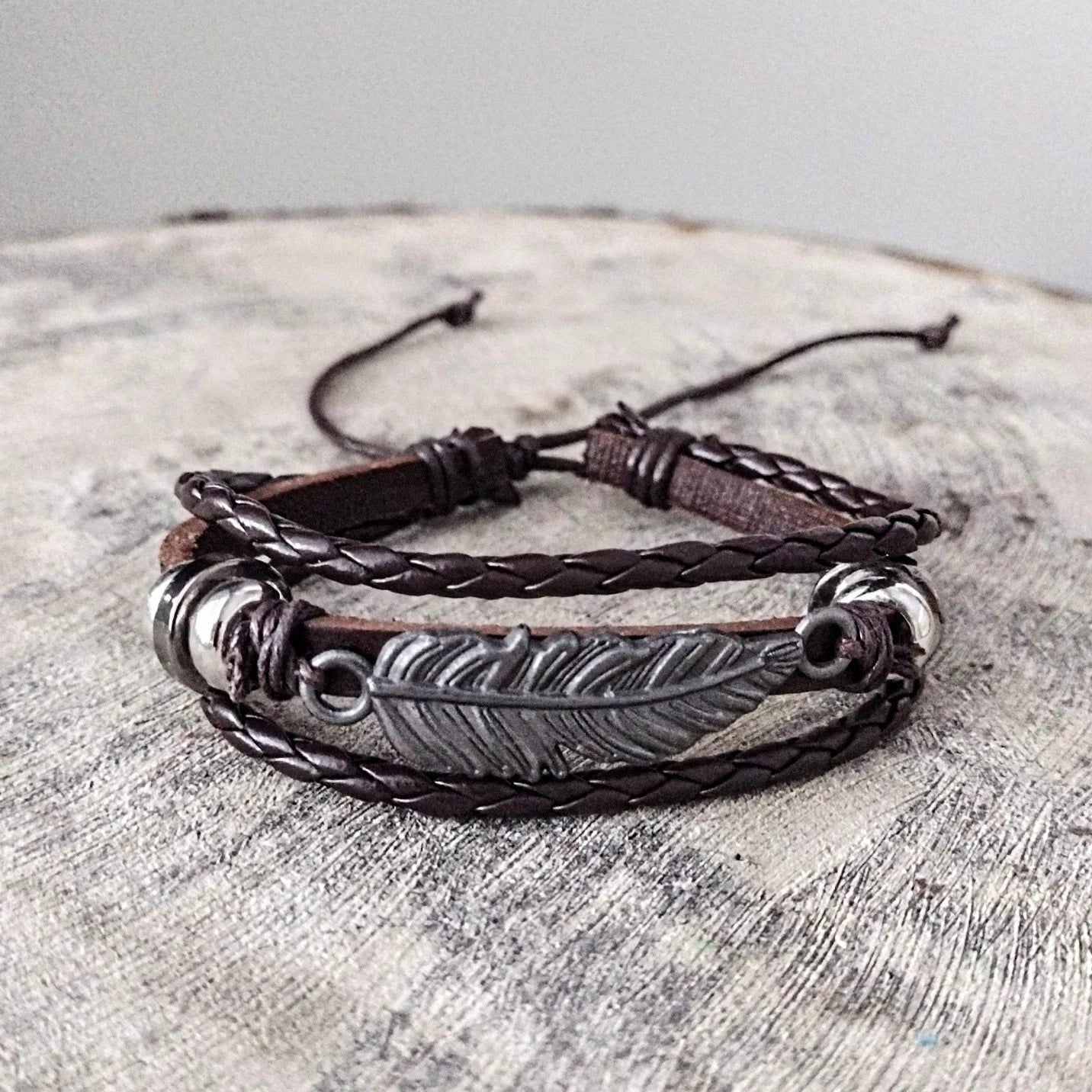 Native American Feather Bracelets, Multilayer Feather Bracelet Set, Adjustable Feather Bracelets for Men Women