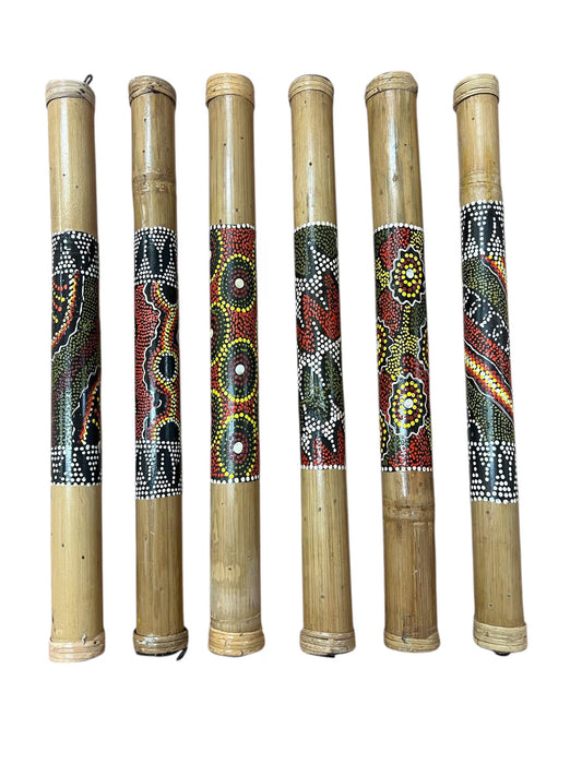 Terre Bamboo Rain Stick, Rain Maker 24" 32" 40" 48" 59" Painted, Burned, Cave or Maori Design