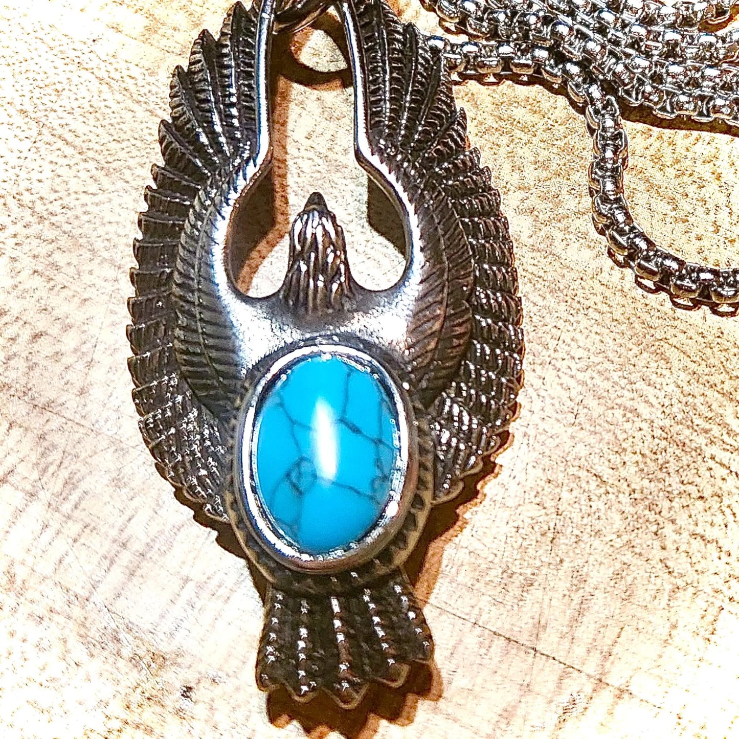 Turquoise Eagle Necklace, Eagle Pendant Necklace, Thunderbird Necklace, Stainless Steel Necklace, Birthday Gift, Turquoise Jewelry