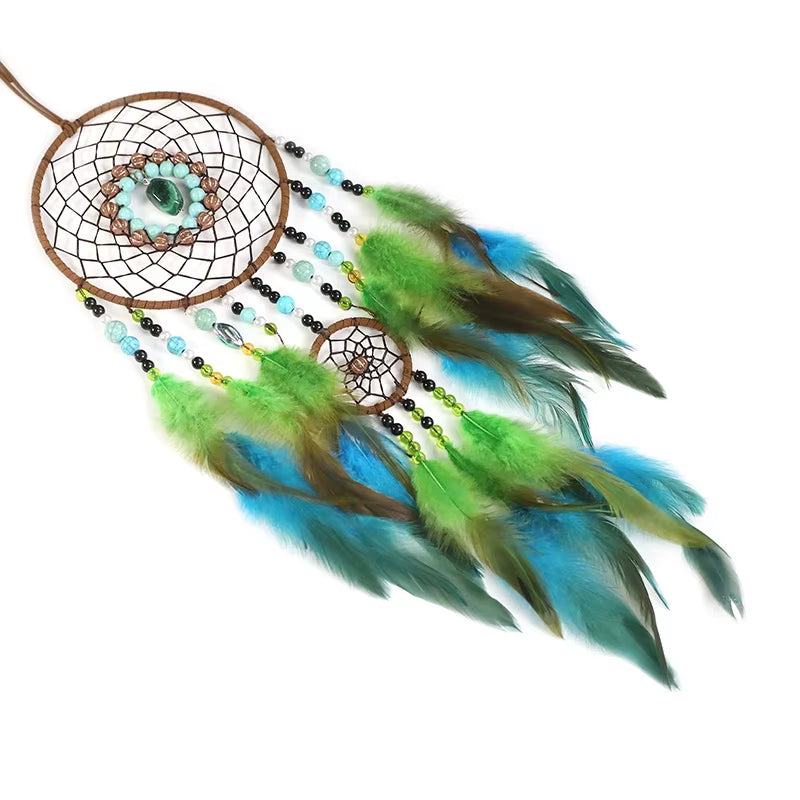Creative Green Feathers Dream Catcher Eyes Stone Wind Chimes Home Decorations Wall Hanging Bedroom Pendants for Party Gifts