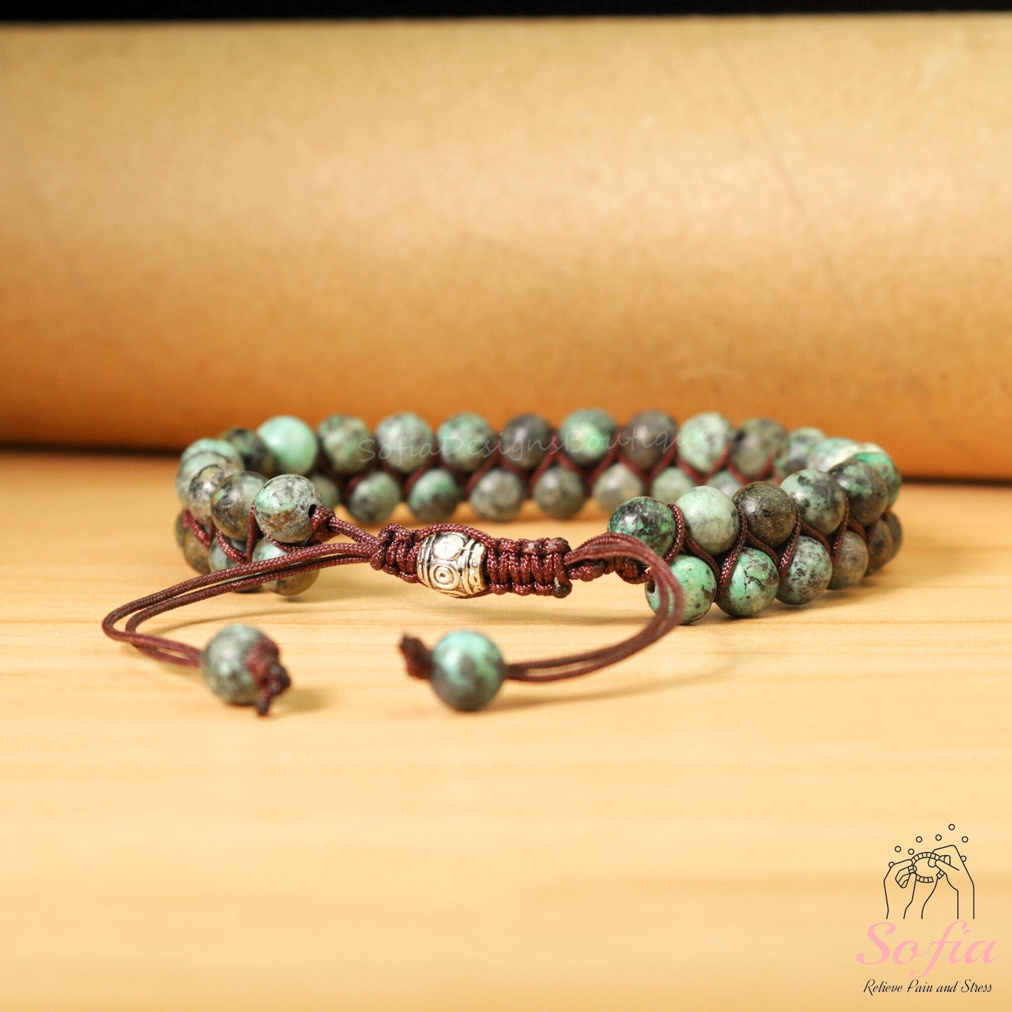 Natural African Turquoise Bracelet - Green Turquoise Stone Braided Bracelet - Green Gemstone Healing Bracelet Gift to Him, Gift to Her
