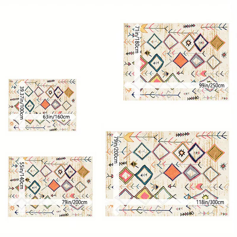 Moroccan Pattern Rug Velvet Dot Plastic Bottom Living Room Bedroom Study Balcony Machine Washable Indoor Outdoor