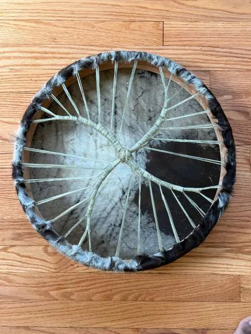 Native American Style Shamanic Drum, Goat Natural Hide with Hair, Cedar Wood Frame