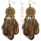 Fashion Long Tassel Brown Feather Bride Wedding Earrings Bohemian Vintage Wooden Beads Dangle Earrings for Women Indian Jewelry