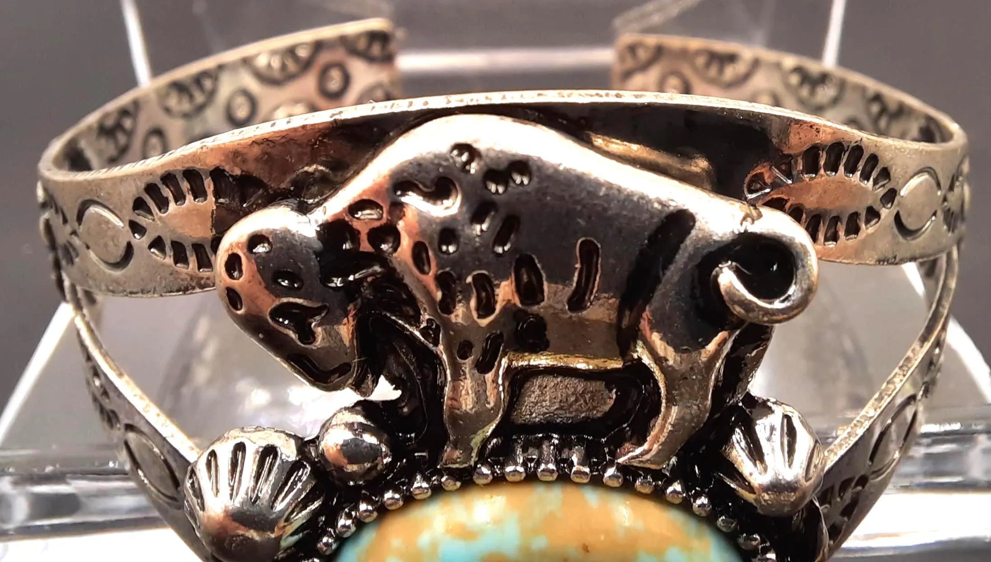 BRACELET- Western Concho Cactus Turquoise Buffalo Open Cuff Bangle