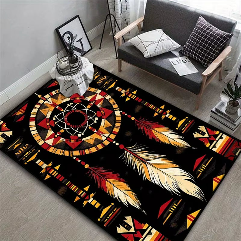 [Vibrant Dreamcatcher Mat] Vibrant Print Native American Dreamcatcher and Feather Design Non-Slip Soft Area Mat |