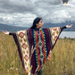 Alpaca Wool Poncho (Blue & Red). Unisex. Exclusive Design! Crafted by Indigenous Hands. One Size, a Hooded Poncho.Free SHIPPING! Gift Ideas.