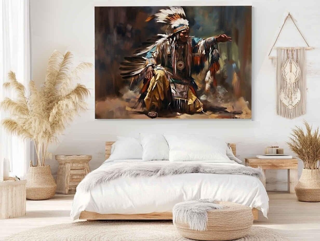 Kneeling Indian Wall Art, Native American Canvas Art, 6 Sizes