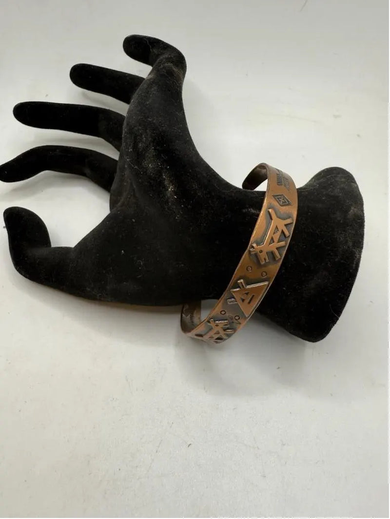VTG Child’S Southwest Native American Signed Copper by Bell Cuff Bracelet