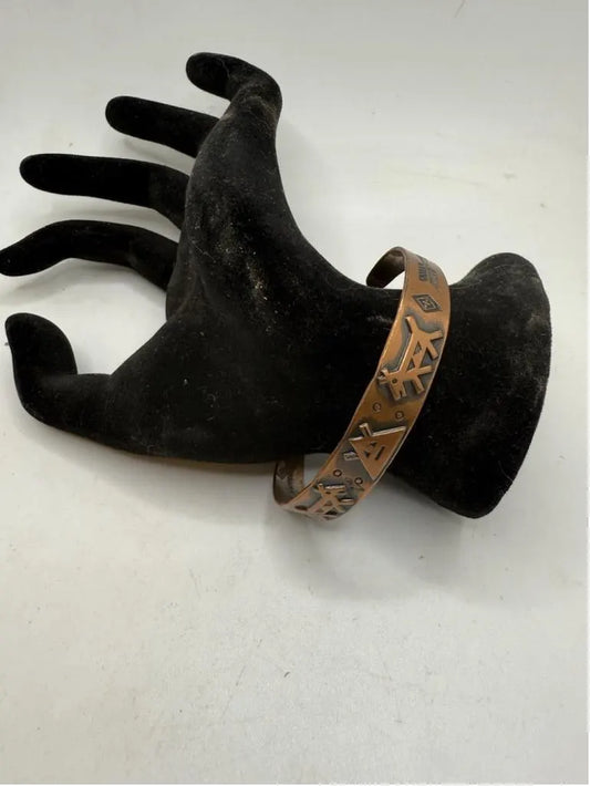 VTG Child’S Southwest Native American Signed Copper by Bell Cuff Bracelet