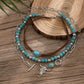 3Pcs Set Vintage Ethnic Style Bull Head Pendant Necklace for Women Exquisite Green Stone Beads Clavicle Chain Jewelry