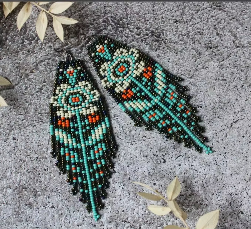 Rice Bead Earrings Tassel Flowers Originality Bohemia Hand Knitting Design Alloy Fashion Simple Dazzling Beaded Earrings
