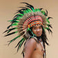 Green Feather Headdress: Short Native American Style Warbonnet
