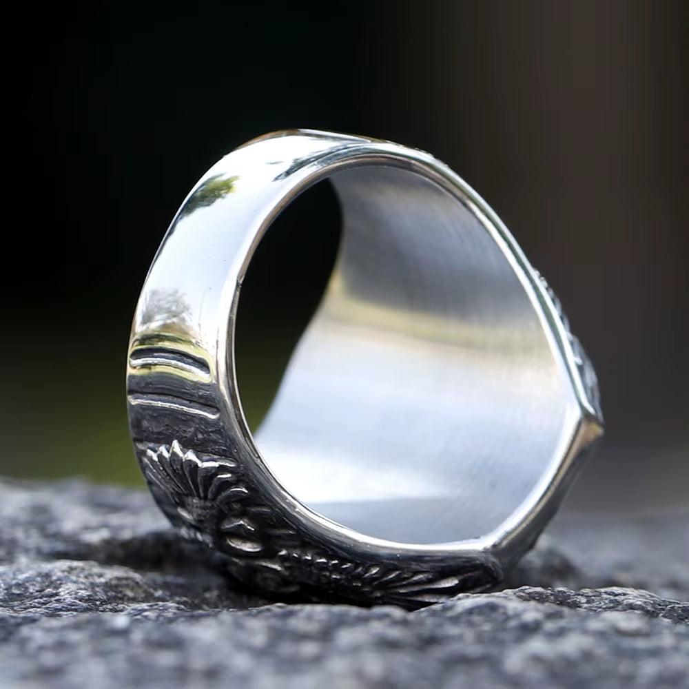 2023 New 316L Stainless Steel Viking Raven Turkish Stone Ring CZ Ring for Men High Quality Zircon Jewelry for Gift Free Shipping