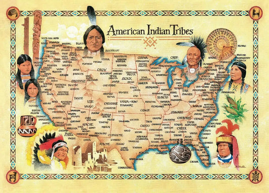 Native Indian Tribes of North America Map, Art Picture Print, Canvas Poster, Home Wall Decor