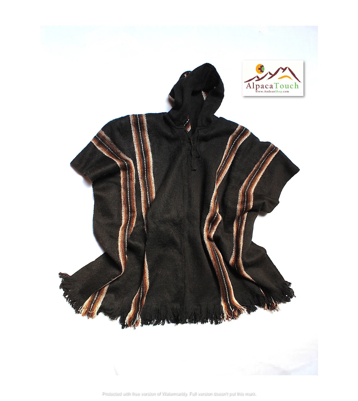SALE 25% OFF* Men'S Alpaca Llama Wool Hooded Poncho Light and Warm in Natural Colors with Ethnic Andean Designs