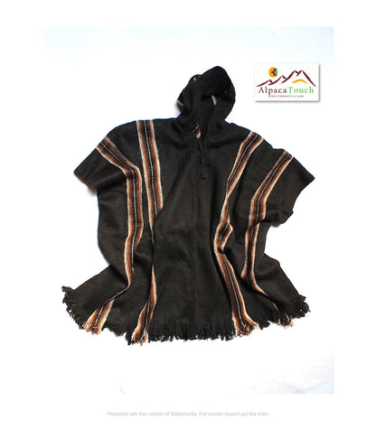 SALE 25% OFF* Men'S Alpaca Llama Wool Hooded Poncho Light and Warm in Natural Colors with Ethnic Andean Designs