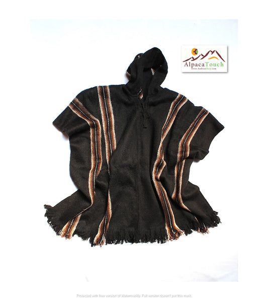 SALE 25% OFF* Men'S Alpaca Llama Wool Hooded Poncho Light and Warm in Natural Colors with Ethnic Andean Designs