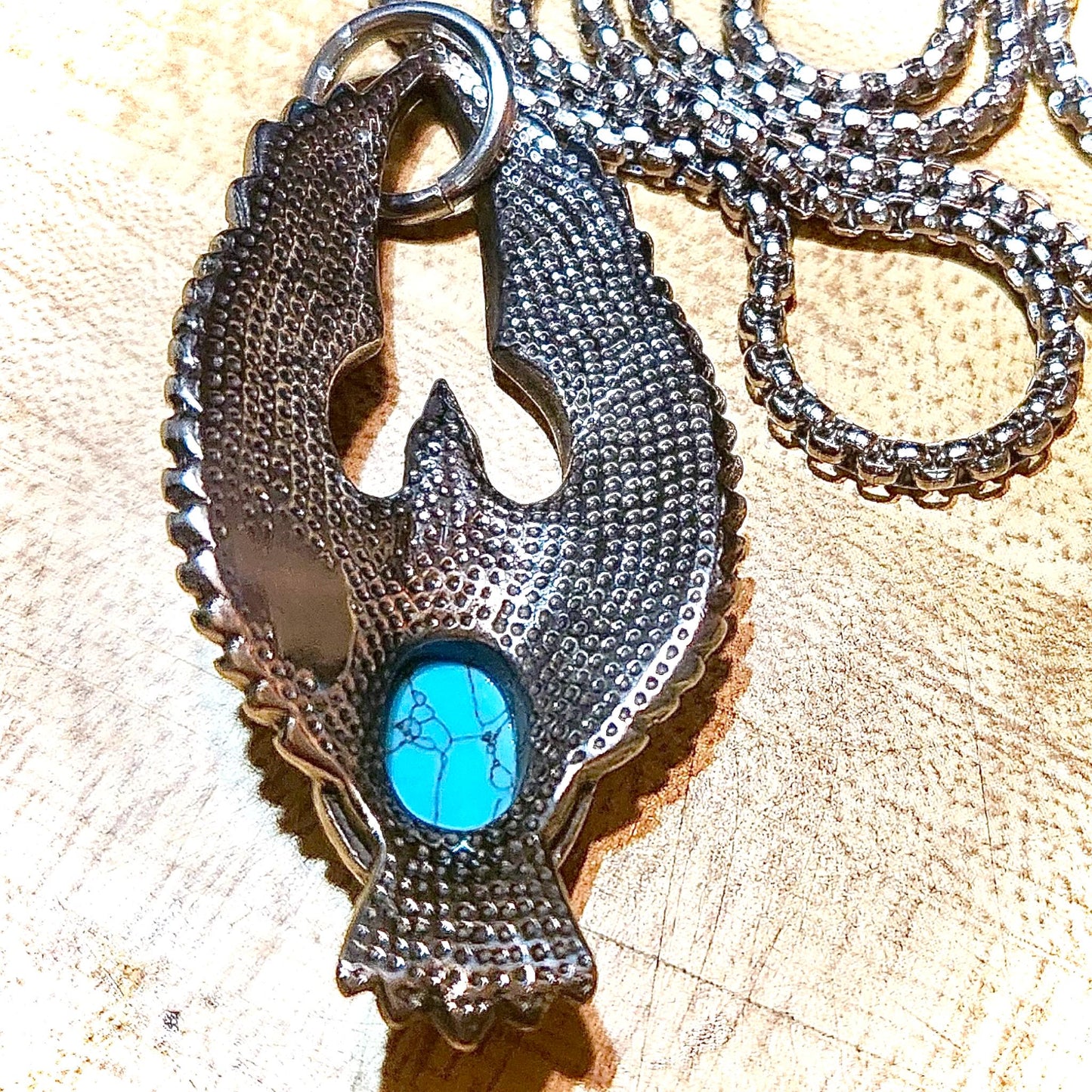 Turquoise Eagle Necklace, Eagle Pendant Necklace, Thunderbird Necklace, Stainless Steel Necklace, Birthday Gift, Turquoise Jewelry