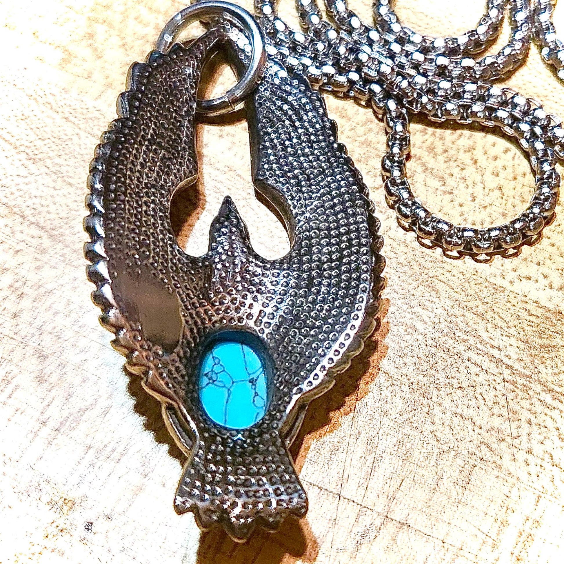 Turquoise Eagle Necklace, Eagle Pendant Necklace, Thunderbird Necklace, Stainless Steel Necklace, Birthday Gift, Turquoise Jewelry