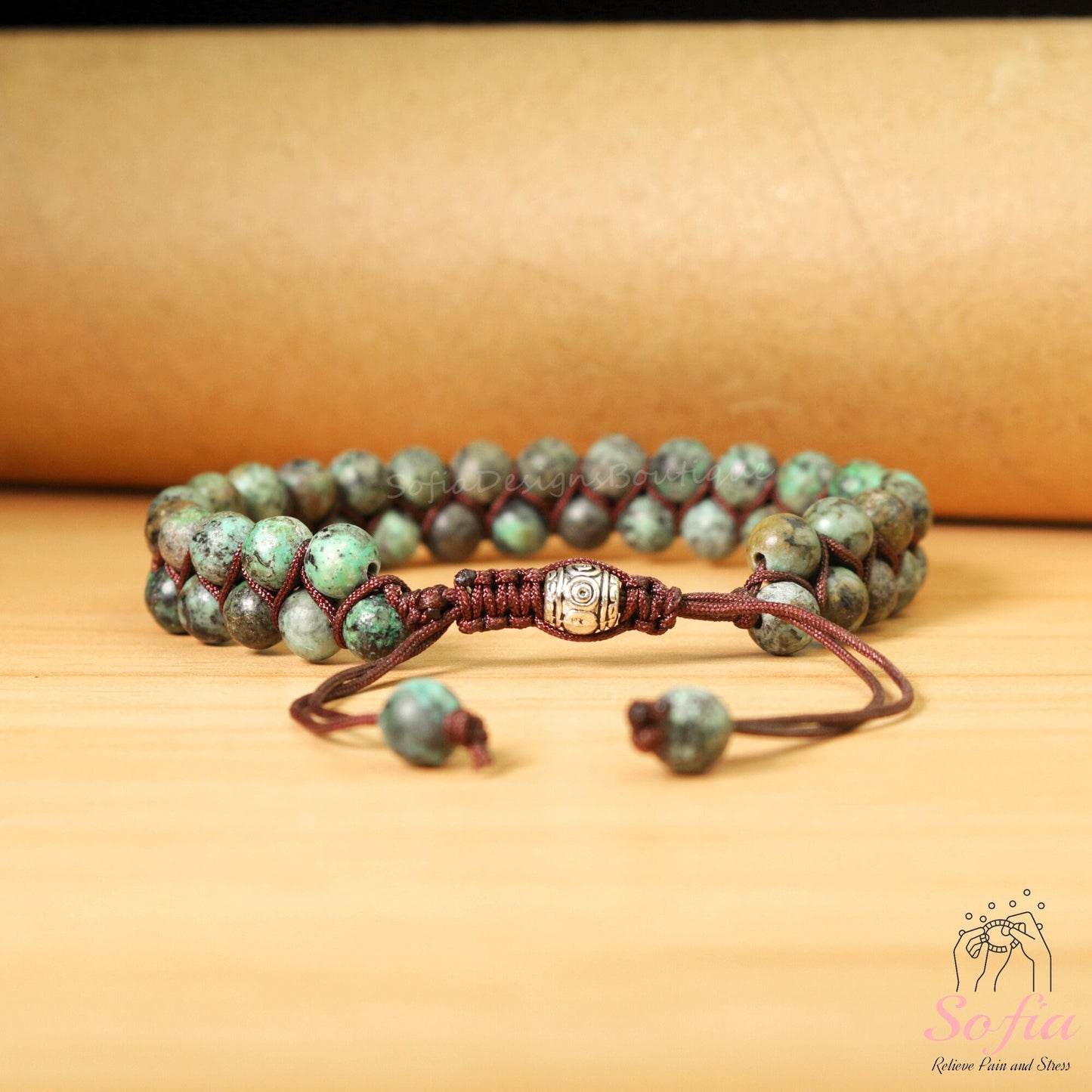 Natural African Turquoise Bracelet - Green Turquoise Stone Braided Bracelet - Green Gemstone Healing Bracelet Gift to Him, Gift to Her