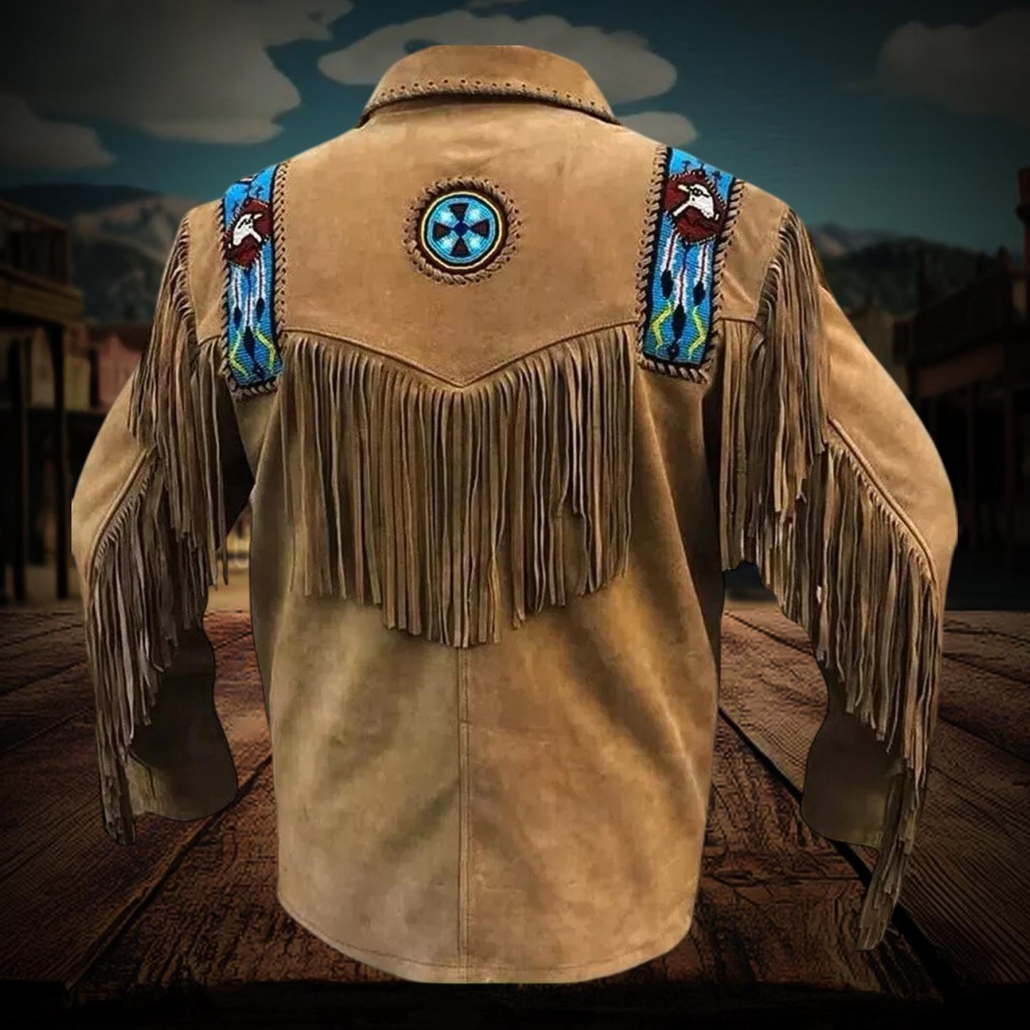 Handmade Beaded Leather Fringe Jacket, Native American Leather Fringe Jacket with Indian Beads, Cowboy Outfit, Western Wear, Old West Outfit