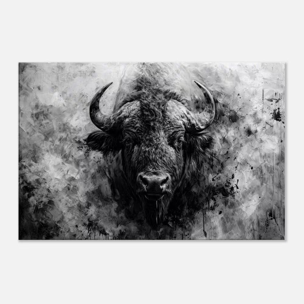 Bison Portrait Black and White Canvas Print, Abstract Wildlife Art, Bison Wall Decor, Slim Canvas Print, Contemporary Wildlife Art