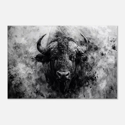 Bison Portrait Black and White Canvas Print, Abstract Wildlife Art, Bison Wall Decor, Slim Canvas Print, Contemporary Wildlife Art