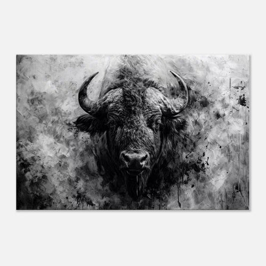 Bison Portrait Black and White Canvas Print, Abstract Wildlife Art, Bison Wall Decor, Slim Canvas Print, Contemporary Wildlife Art