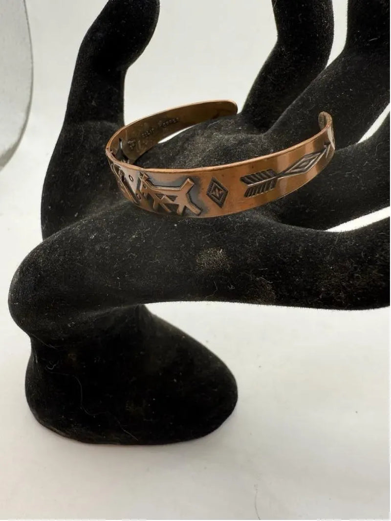 VTG Child’S Southwest Native American Signed Copper by Bell Cuff Bracelet