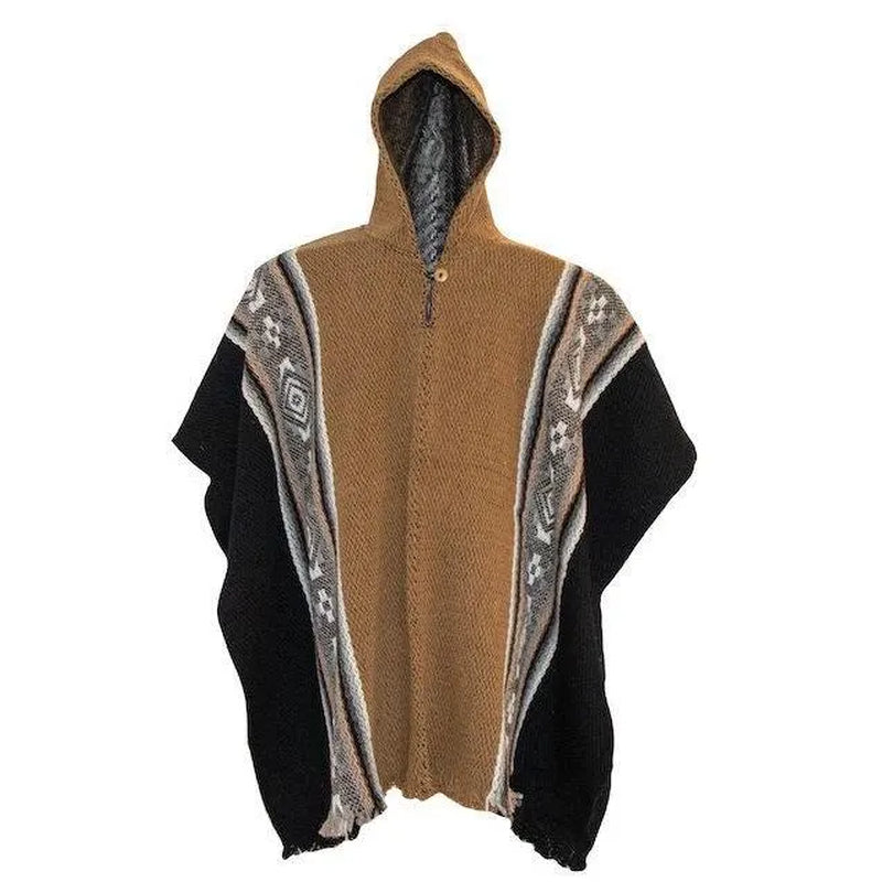 Handmade Wool Poncho: Geometric Tribal Design Hooded Cape