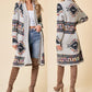 Boho Aztec Tribal Cowichan Southwestern Knit Long Cardigan Sweater Duster Coat Top Western Fall Winter Women'S Outerwear