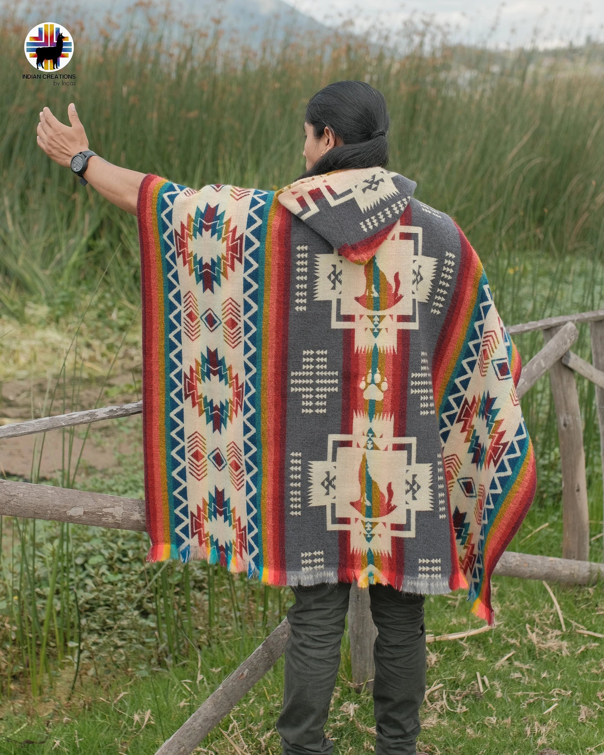 Unisex Alpaca Wool Poncho. (Gray Wolf Spirit) Exclusive Handcrafted by Indigenous Hands! Unisex. One Size. FREE SHIPPING! Gift Ideas.