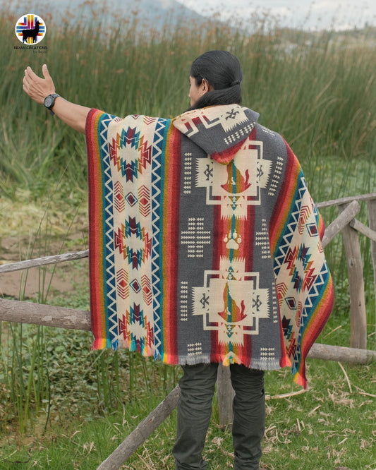 Unisex Alpaca Wool Poncho. (Gray Wolf Spirit) Exclusive Handcrafted by Indigenous Hands! Unisex. One Size. FREE SHIPPING! Gift Ideas.