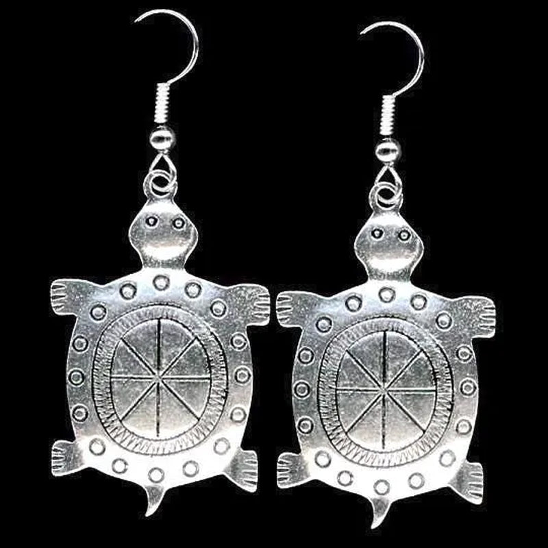 Turtle Earrings Pewter Turtle Native American Mother Earth Jewelry, Sterling Silver Earwires