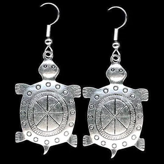 Turtle Earrings Pewter Turtle Native American Mother Earth Jewelry, Sterling Silver Earwires
