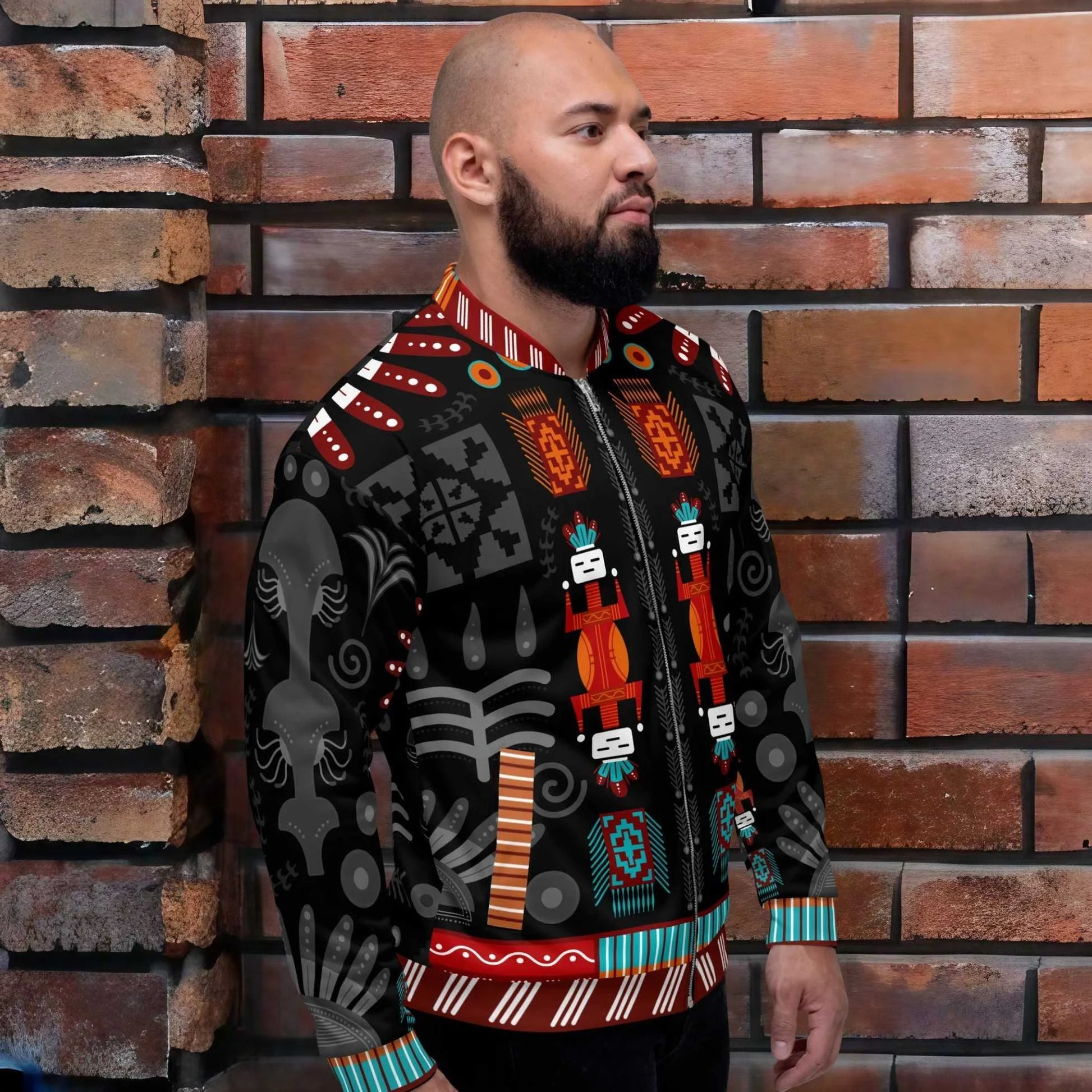 Navajo Art Unisex Bomber Jacket - Native American Culture Sand Painting