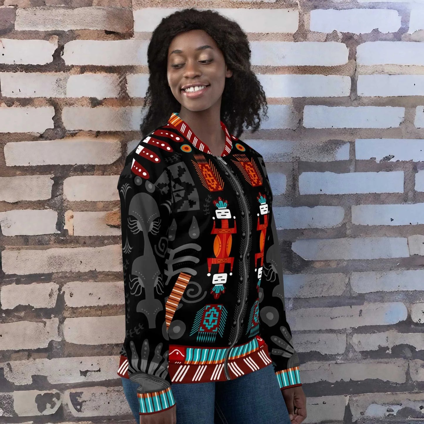 Navajo Art Unisex Bomber Jacket - Native American Culture Sand Painting