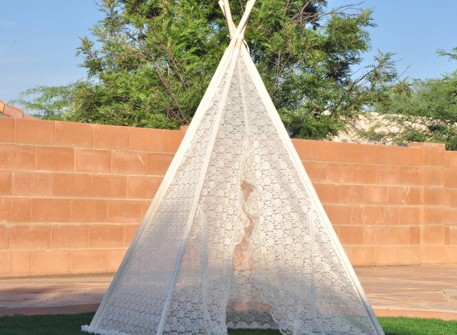 Ruffled Edge Ivory All Lace Kids Teepee, Play Teepee, Lace Teepee, Kids Play Tent, Childrens Play House, Tipi,Kids Room Decor
