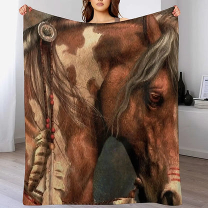 War Horse - Native American Painted Horse Throw Blanket Sleeping Bag Camping Summer Beddings Thermal Blankets