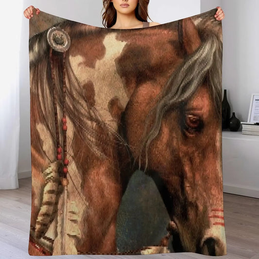War Horse - Native American Painted Horse Throw Blanket Sleeping Bag Camping Summer Beddings Thermal Blankets