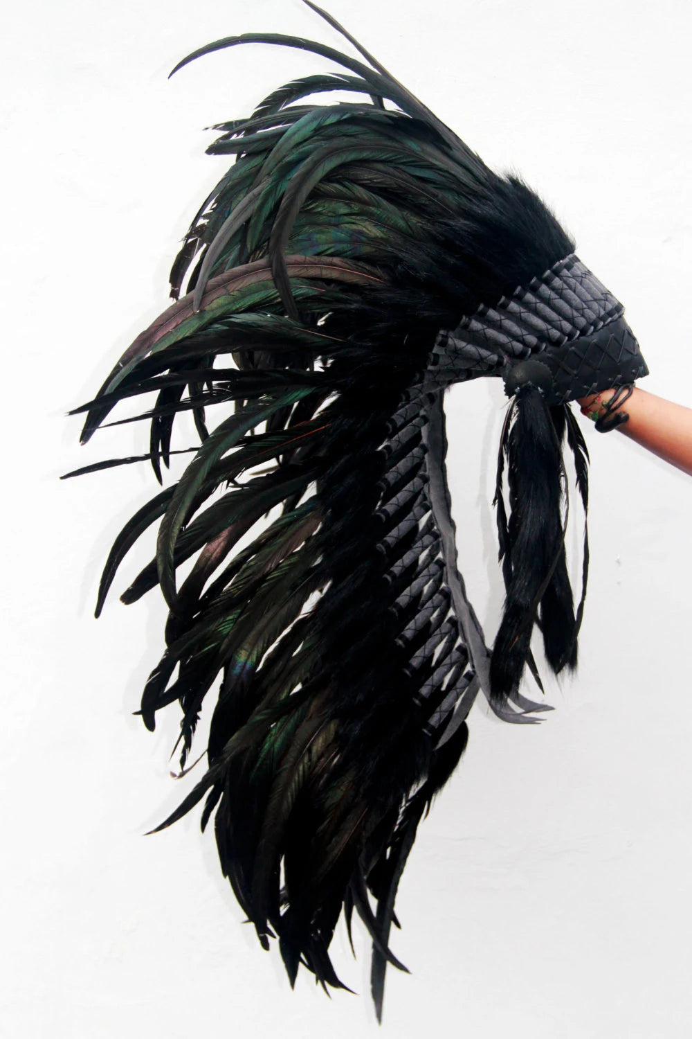 Black Feather Indian Headdress Replica Medium Lenght