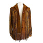 Women Native American Western Style Suede Leather Jacket with Long Fringes & Beads Work - Brown SB-WJ-001